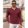 COOFANDY Mens Knit Long Sleeve Polo Shirt Sweater V-Neck Textured Pullover(Wine Red)