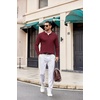 COOFANDY Mens Knit Long Sleeve Polo Shirt Sweater V-Neck Textured Pullover(Wine Red)