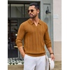 COOFANDY Mens Knit Long Sleeve Polo Shirt Sweater V-Neck Textured Pullover(Yellow)