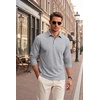 COOFANDY Mens Long Sleeve Polo Shirts Classic Cotton Pique Polo Shirts(Light Grey)