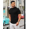 COOFANDY Mens Mock Turtleneck Sweater Short Sleeve Slim Fit Casual Sweaters(##A-black)