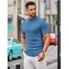 COOFANDY Mens Mock Turtleneck Sweater Short Sleeve Slim Fit Casual Sweaters(Blue)