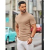 COOFANDY Mens Mock Turtleneck Sweater Short Sleeve Slim Fit Casual Sweaters(Khaki)