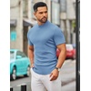 COOFANDY Mens Mock Turtleneck Sweater Short Sleeve Slim Fit Casual Sweaters(Light Blue)