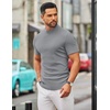 COOFANDY Mens Mock Turtleneck Sweater Short Sleeve Slim Fit Casual Sweaters(Light Grey)