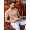 COOFANDY Mens Mock Turtleneck Sweater Short Sleeve Slim Fit Casual Sweaters(Light Khaki)