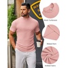 COOFANDY Mens Mock Turtleneck Sweater Short Sleeve Slim Fit Casual Sweaters(Pink)