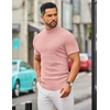 COOFANDY Mens Mock Turtleneck Sweater Short Sleeve Slim Fit Casual Sweaters(Pink)