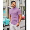 COOFANDY Mens Mock Turtleneck Sweater Short Sleeve Slim Fit Casual Sweaters(Purple)