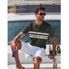 COOFANDY Mens Polo Shirts Short Sleeve V Neck Knit Shirts for Men Casual Old Money Clothes Mens Golf Shirt(Army Green-stripes)
