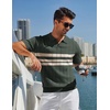 COOFANDY Mens Polo Shirts Short Sleeve V Neck Knit Shirts for Men Casual Old Money Clothes Mens Golf Shirt(Army Green-stripes)