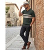 COOFANDY Mens Polo Shirts Short Sleeve V Neck Knit Shirts for Men Casual Old Money Clothes Mens Golf Shirt(Army Green-stripes)