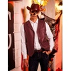 COOFANDY Mens Western Cowboy Vest Leather Waistcoat Vest Halloween Costume(Burgundy)