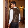 COOFANDY Mens Western Cowboy Vest Leather Waistcoat Vest Halloween Costume(Dark Brown)