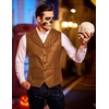 COOFANDY Mens Western Cowboy Vest Leather Waistcoat Vest Halloween Costume(Light Brown)