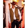 COOFANDY Mens Western Cowboy Vest Leather Waistcoat Vest Halloween Costume(Light Brown)