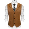 COOFANDY Mens Western Cowboy Vest Leather Waistcoat Vest Halloween Costume(Light Brown)