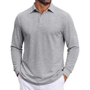 COOFANDY Mens Long Sleeve Polo Shirts Classic Cotton Pique Polo Shirts(Light Grey)