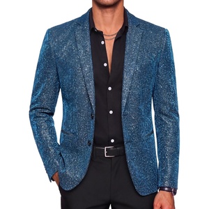 COOFANDY Mens Metallic Jacket Casual Sport Coat 70s Party Disco Outfits(Blue Leaf)