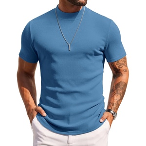 COOFANDY Mens Mock Turtleneck Sweater Short Sleeve Slim Fit Casual Sweaters(Blue)