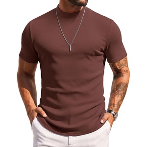 COOFANDY Mens Mock Turtleneck Sweater Short Sleeve Slim Fit Casual Sweaters(Brown)