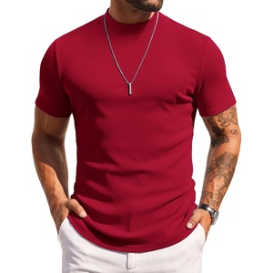 COOFANDY Mens Mock Turtleneck Sweater Short Sleeve Slim Fit Casual Sweaters(Dark Red)