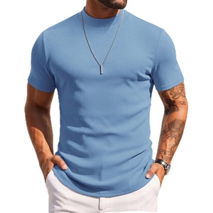 COOFANDY Mens Mock Turtleneck Sweater Short Sleeve Slim Fit Casual Sweaters(Light Blue)