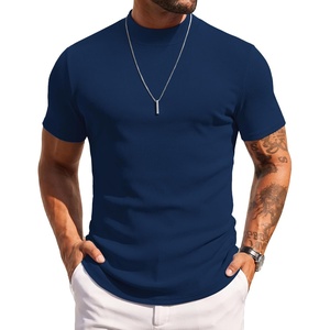 COOFANDY Mens Mock Turtleneck Sweater Short Sleeve Slim Fit Casual Sweaters(Navy Blue)