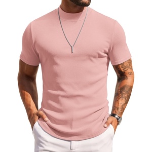 COOFANDY Mens Mock Turtleneck Sweater Short Sleeve Slim Fit Casual Sweaters(Pink)