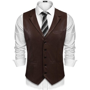 COOFANDY Mens Western Cowboy Vest Leather Waistcoat Vest Halloween Costume(Coffee)