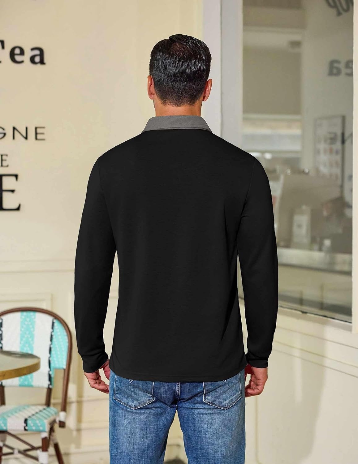 image:imageCOOFANDY Mens Long Sleeve Polo Shirts Casual Sweatshirt Cotton Golf T ShirtBlack