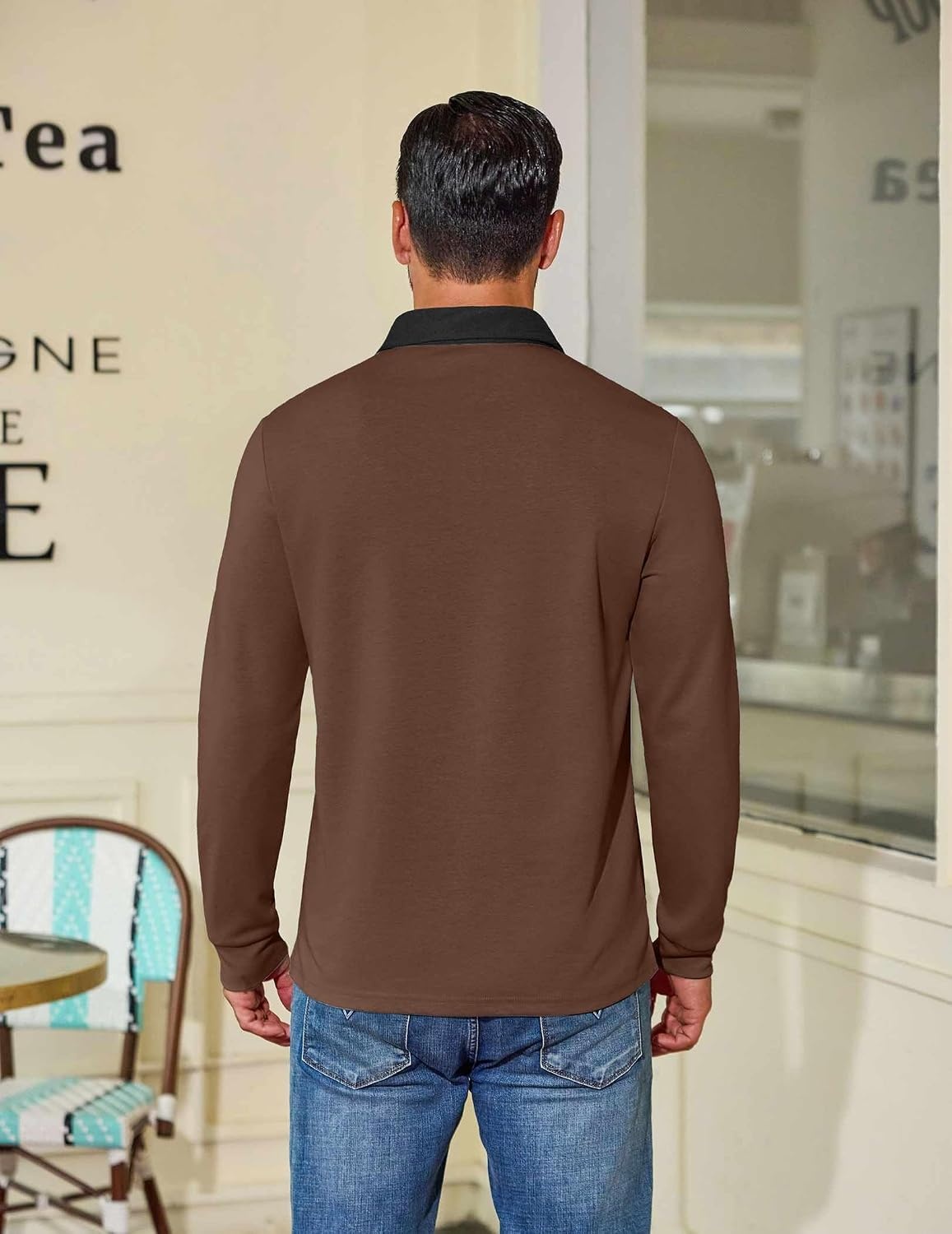 image:imageCOOFANDY Mens Long Sleeve Polo Shirts Casual Sweatshirt Cotton Golf T ShirtBrown