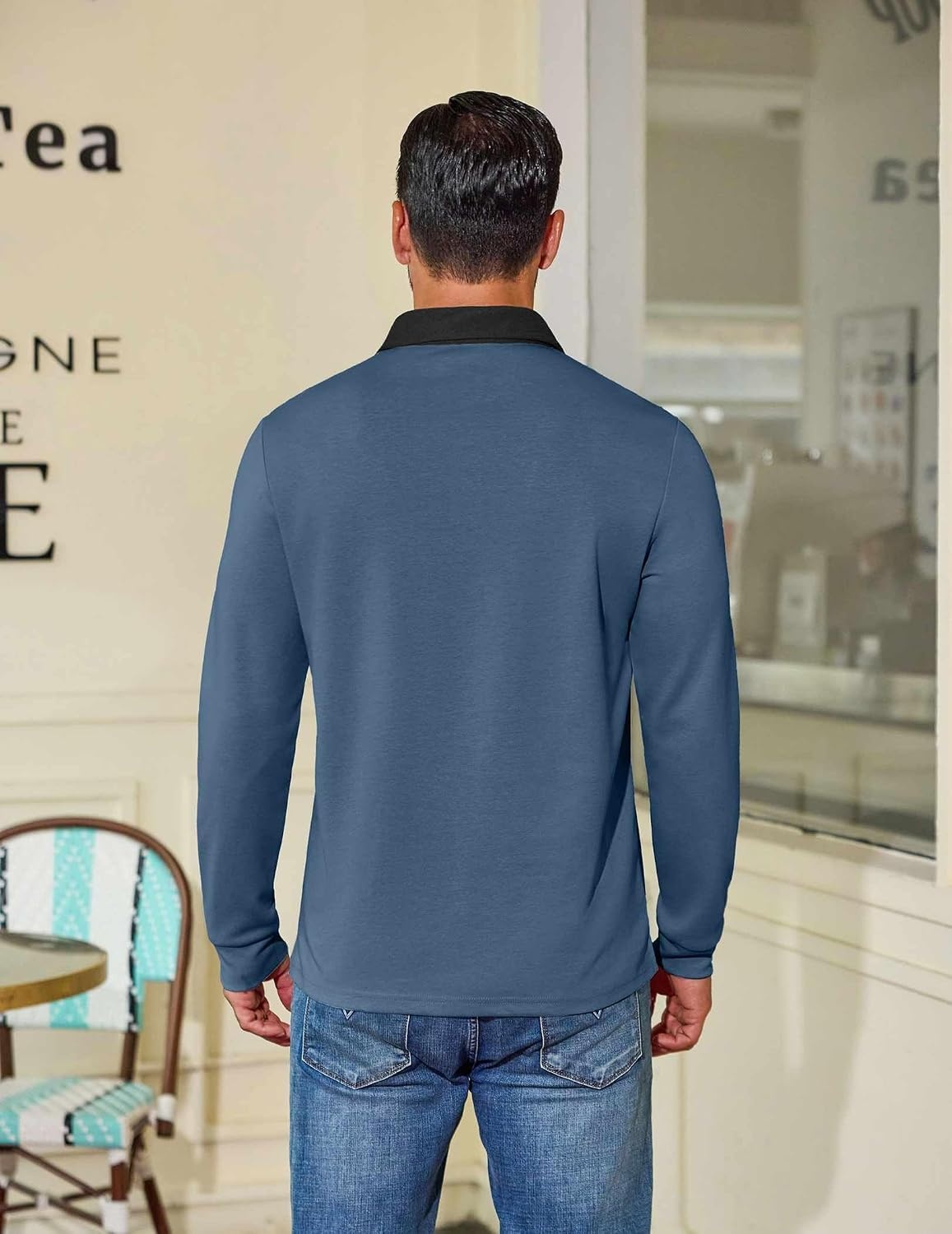 image:imageCOOFANDY Mens Long Sleeve Polo Shirts Casual Sweatshirt Cotton Golf T ShirtHaze Blue