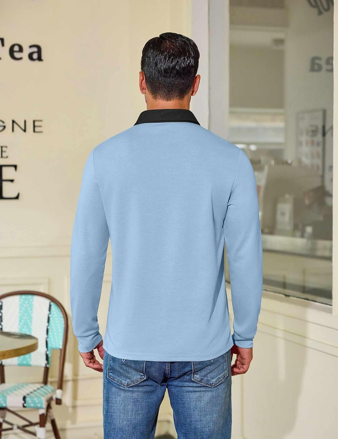 image:imageCOOFANDY Mens Long Sleeve Polo Shirts Casual Sweatshirt Cotton Golf T ShirtLight Blue