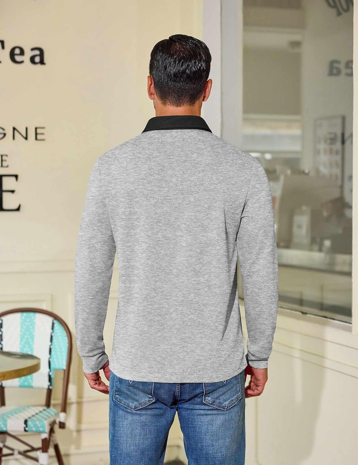 image:imageCOOFANDY Mens Long Sleeve Polo Shirts Casual Sweatshirt Cotton Golf T ShirtLight Gray