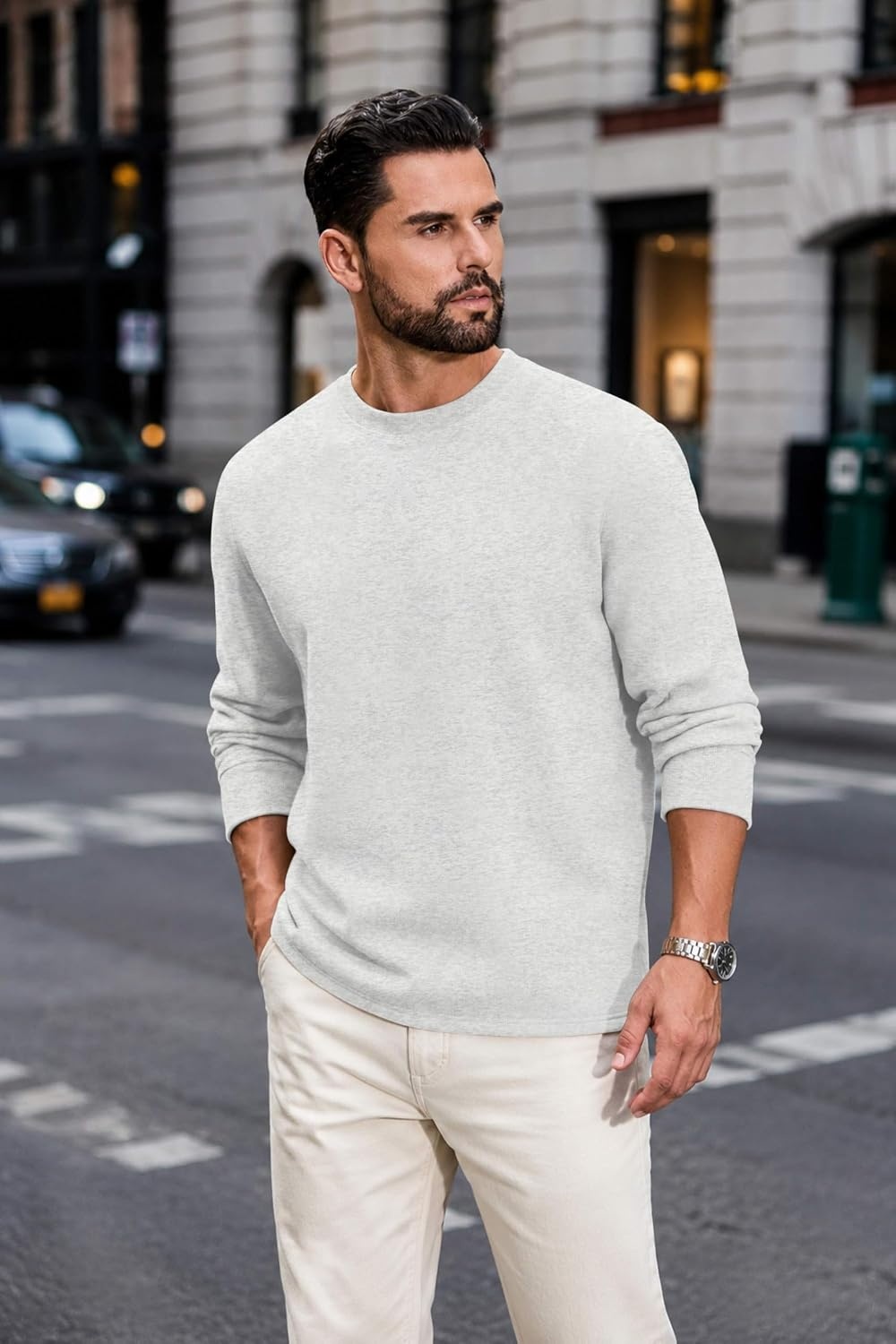 image:imageCOOFANDY Mens Sweatshirt Crew neck lightweight Fleece Pullover TshirtAsh