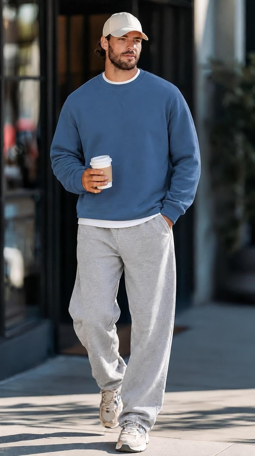 image:imageCOOFANDY Mens Sweatshirt Crew neck lightweight Fleece Pullover TshirtCaptain Blue