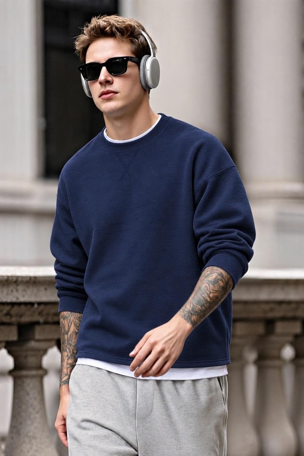 image:imageCOOFANDY Mens Sweatshirt Crew neck lightweight Fleece Pullover TshirtNavy Blue