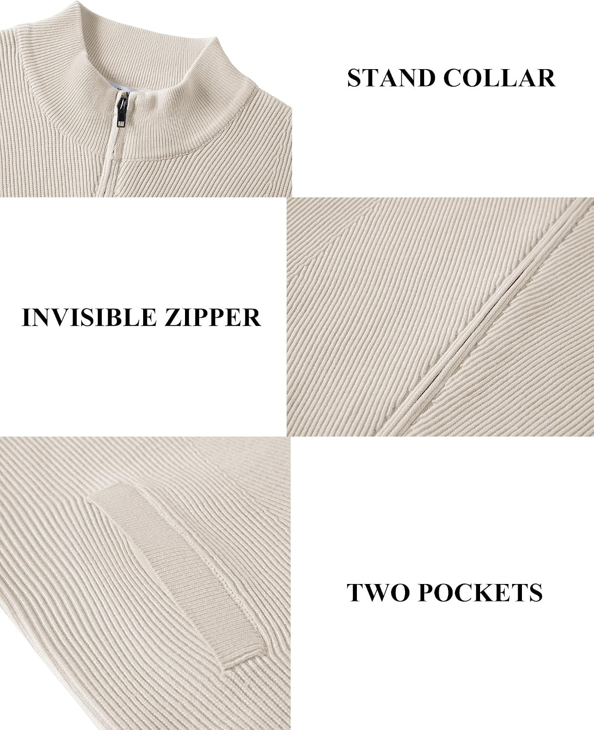 image:imageCOOFANDY Mens Zip up Sweater Casual Knitted Cardigan Sweater Stand CollarWarm Beige