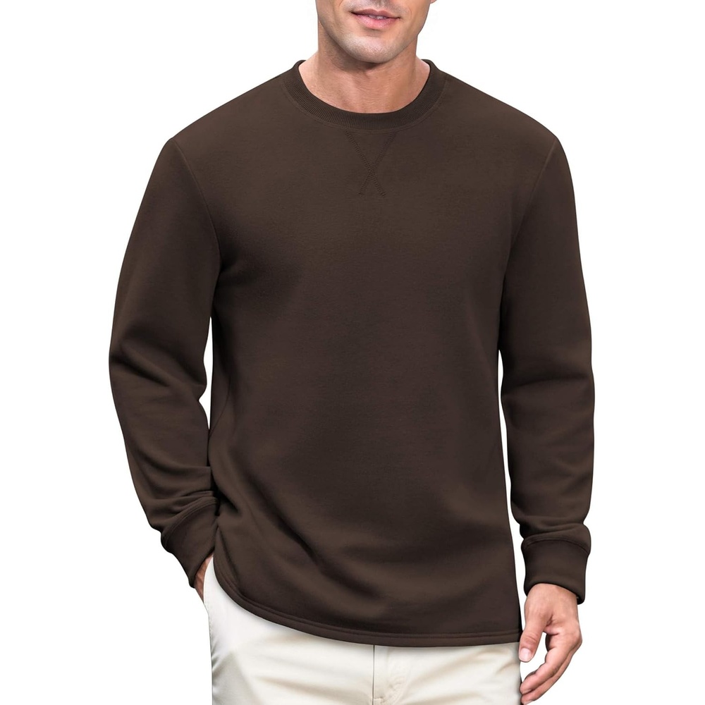 image:imageCOOFANDY Mens Sweatshirt Crew neck lightweight Fleece Pullover TshirtChestnut Brown