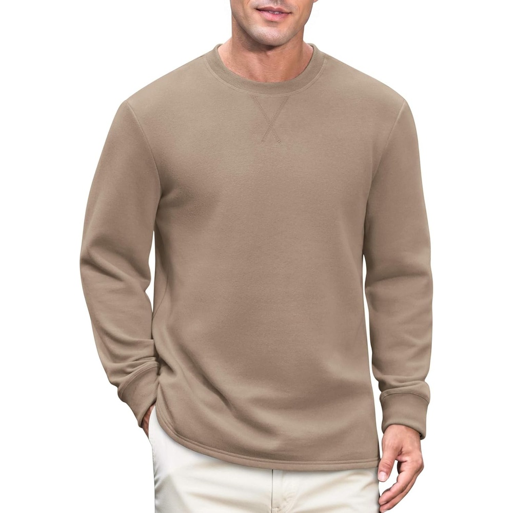 image:imageCOOFANDY Mens Sweatshirt Crew neck lightweight Fleece Pullover TshirtKhaki