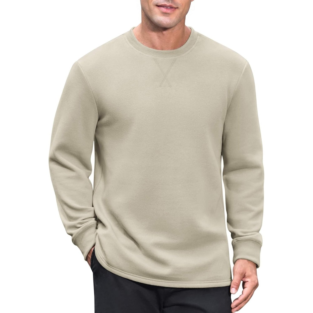 image:imageCOOFANDY Mens Sweatshirt Crew neck lightweight Fleece Pullover TshirtSand