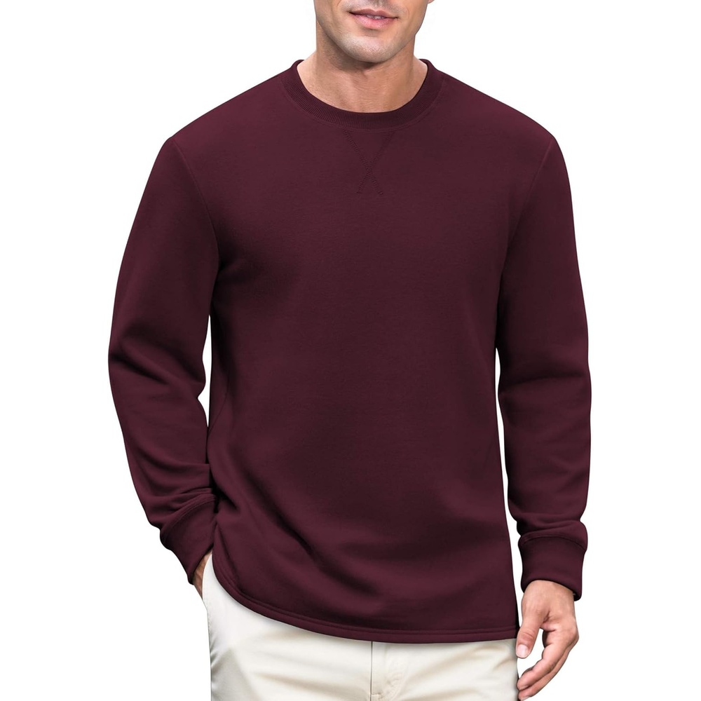 image:imageCOOFANDY Mens Sweatshirt Crew neck lightweight Fleece Pullover TshirtWine Red