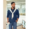 COOFANDY Mens Long Sleeve Polo Shirts Casual Sweatshirt Cotton Golf T Shirt(Denim Blue)