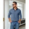 COOFANDY Mens Long Sleeve Polo Shirts Casual Sweatshirt Cotton Golf T Shirt(Haze Blue)