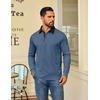 COOFANDY Mens Long Sleeve Polo Shirts Casual Sweatshirt Cotton Golf T Shirt(Haze Blue)