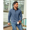 COOFANDY Mens Long Sleeve Polo Shirts Casual Sweatshirt Cotton Golf T Shirt(Haze Blue)
