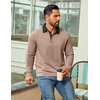 COOFANDY Mens Long Sleeve Polo Shirts Casual Sweatshirt Cotton Golf T Shirt(Khaki)
