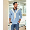 COOFANDY Mens Long Sleeve Polo Shirts Casual Sweatshirt Cotton Golf T Shirt(Light Blue)