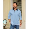 COOFANDY Mens Long Sleeve Polo Shirts Casual Sweatshirt Cotton Golf T Shirt(Light Blue)